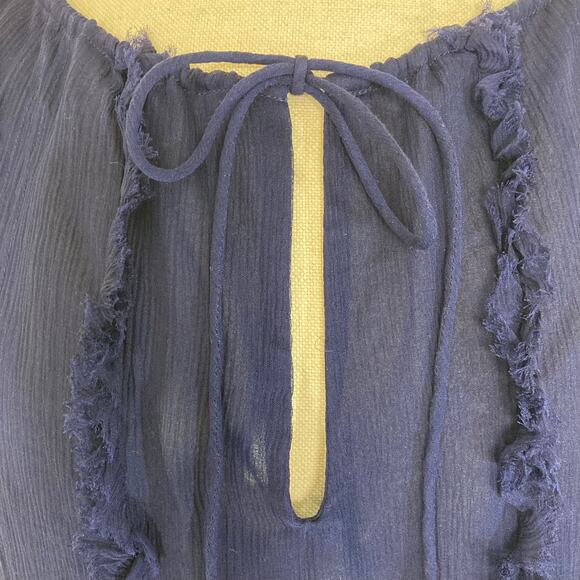 Diane von Furstenberg silk blouse Simonia Womens size 2 navy ruffled chiffon top - Picture 5 of 14